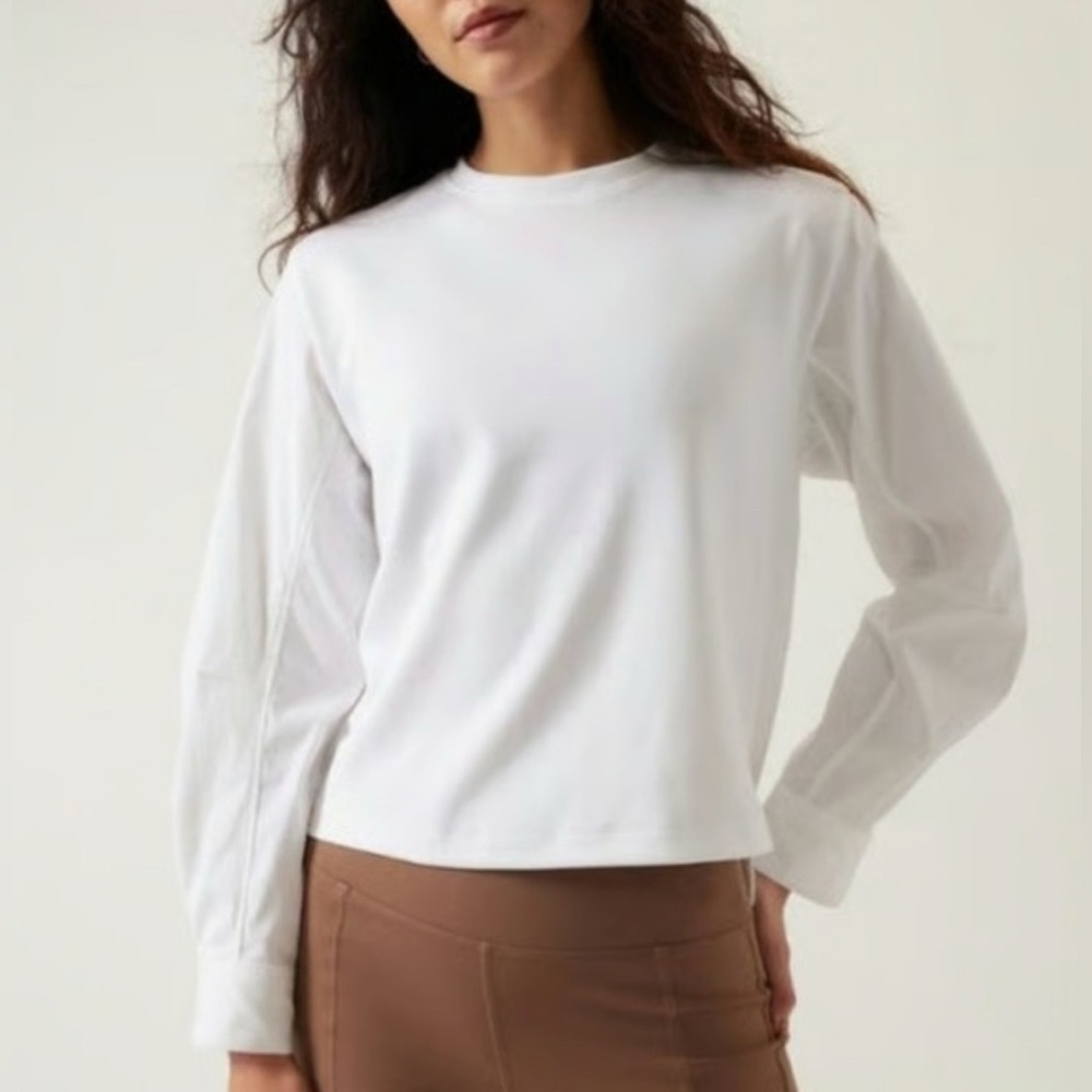 Athleta Harlow Long-Sleeve Hybrid Top Size Small | Bright White | Breathable